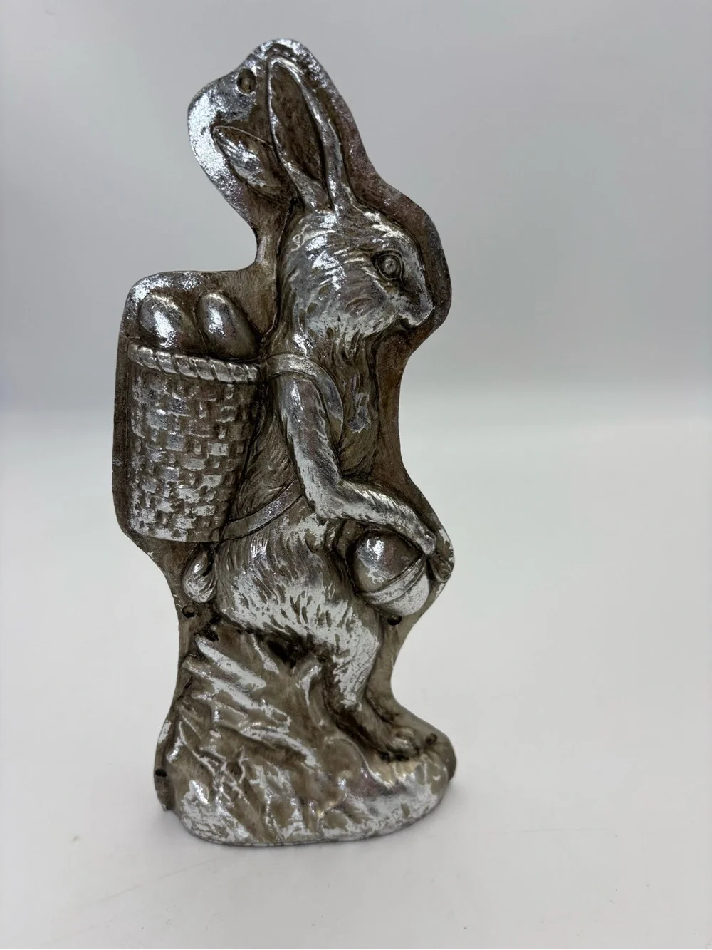 Silver Tone Easter Bunny Faux Chocolate Mold Decorative Accent